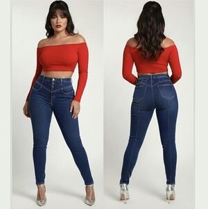 GUESS Jeanologia Retro High Rise Bootie Yoke Blue Jeans NWT